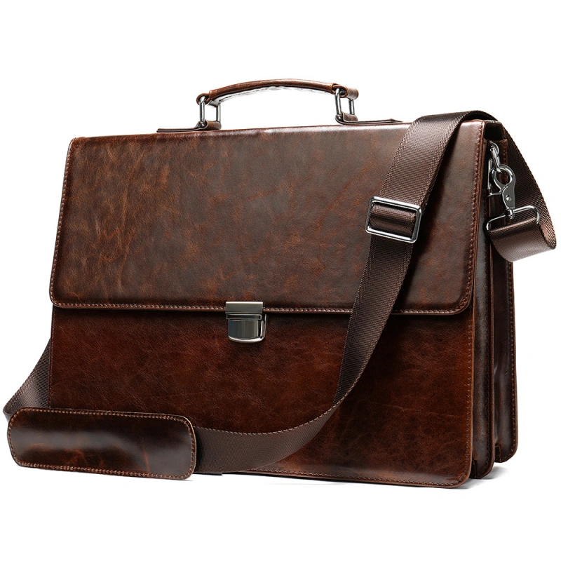 Men's Briefcase Leather Business Bag Casual Shoulder Crossbody Bag Cowhide Tote Computer Bag