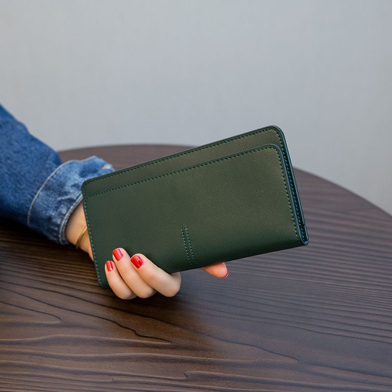 ultra-thin long wallet women 2025 new temperament buckle card space soft leather money clip light luxury models