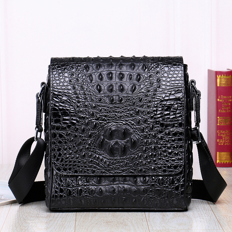 New crocodile grain leather men's shoulder bag men's business casual vertical crossbody bag cowhide messenger bag wholesale