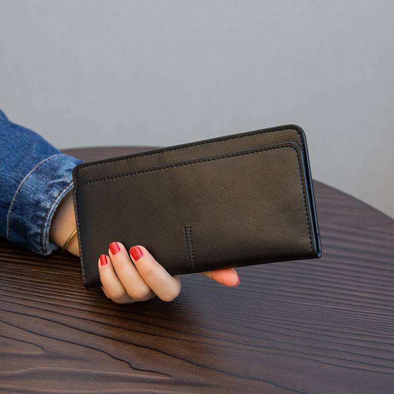 ultra-thin long wallet women 2025 new temperament buckle card space soft leather money clip light luxury models