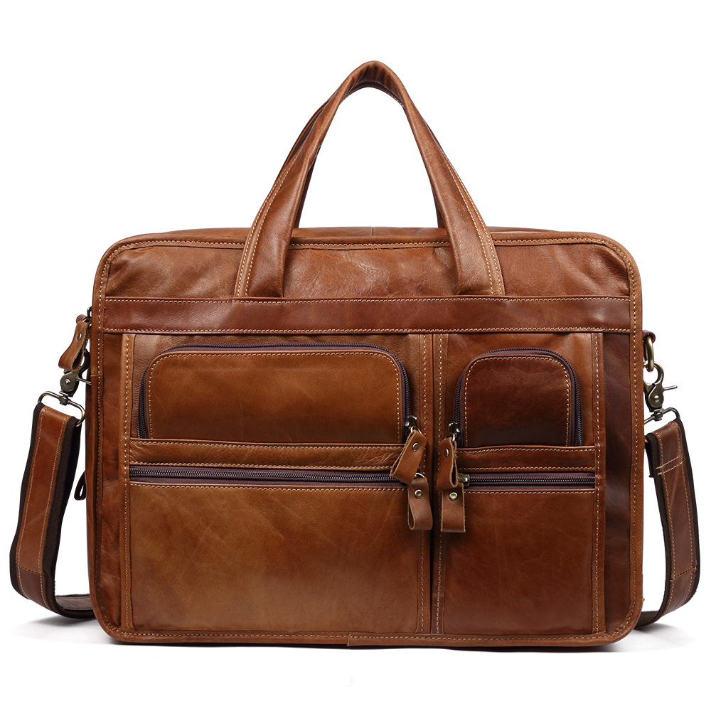 Vintage Leather Business Briefcase Commuter Travel Men's Handbag 15.6 inch Business Shoulder Crossbody Bag
